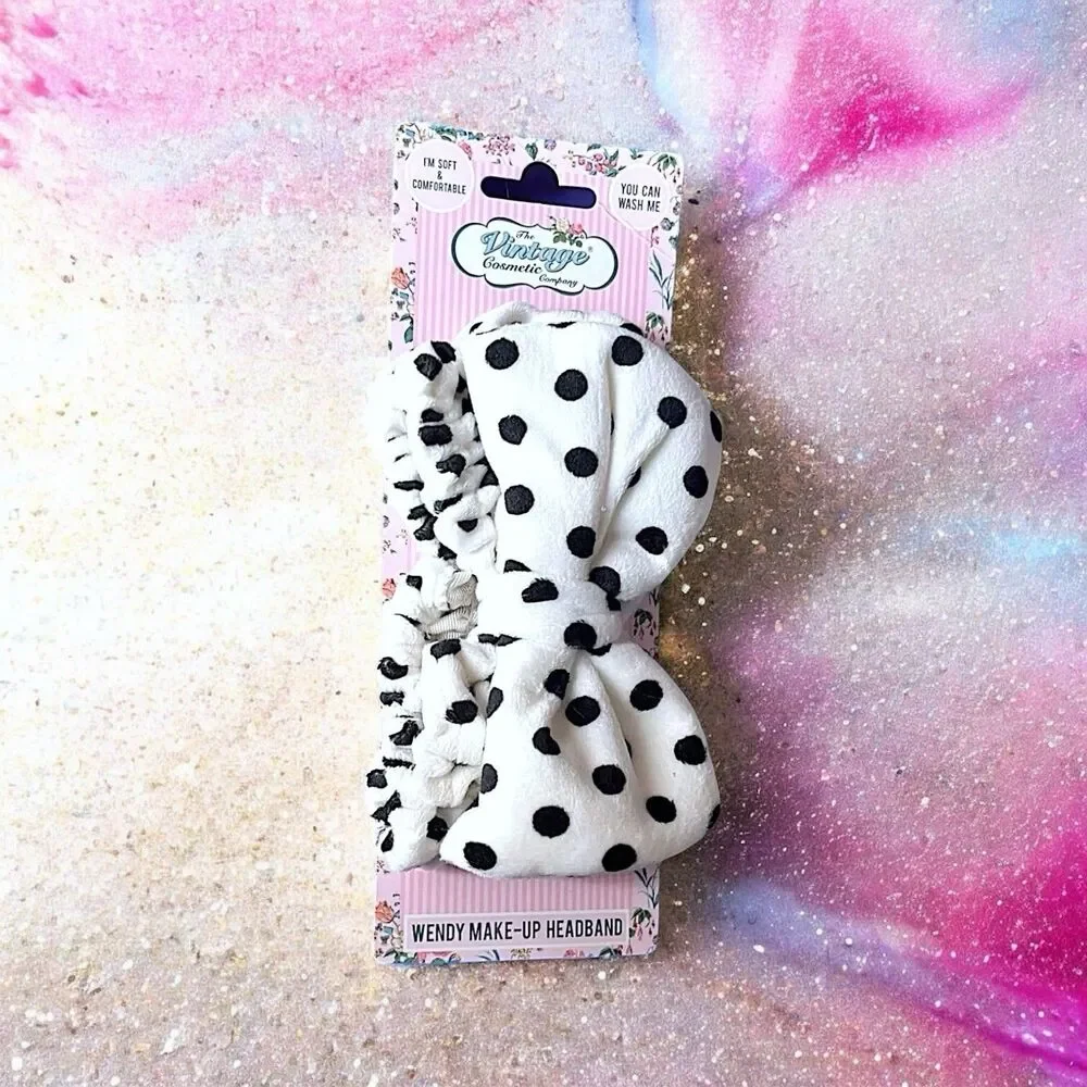THE VINTAGE COSMETIC COMPANY Black Polka Dot Headband New With Tags